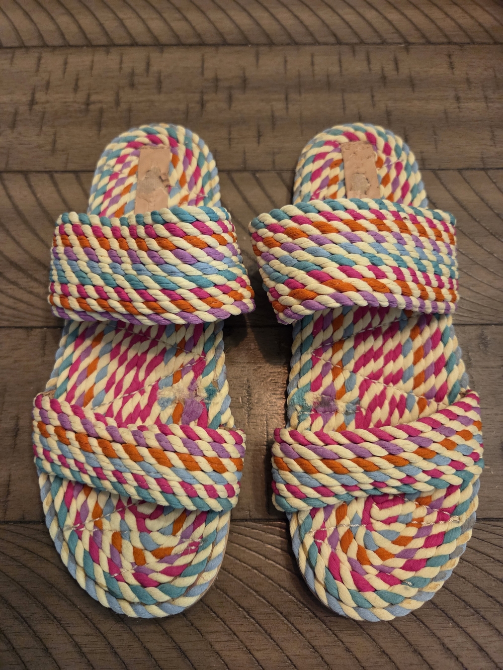 Women’s Multicolor Braided Rope Slide Sandals - Vibrant Summer Slip-Ons